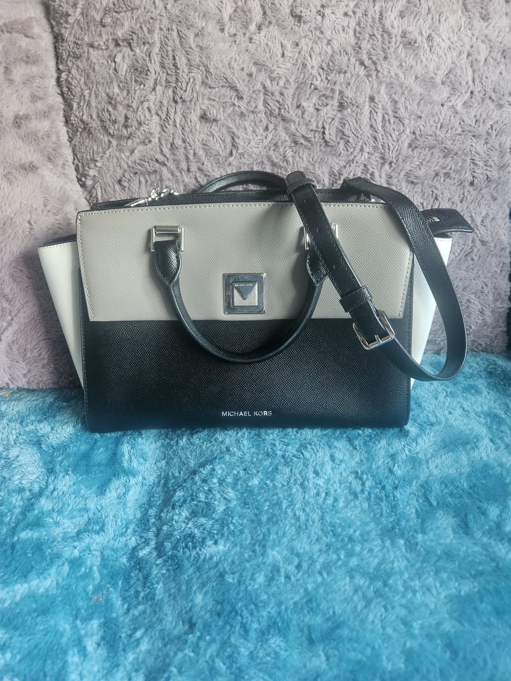Michael Kors Colorblock Satchel Handbag in Black and White